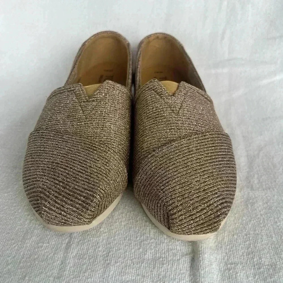 TOMS Womens Size 7 Alpargata Ortholite GOLD Sparkle Knit Flat Shoes - Picture 4 of 11